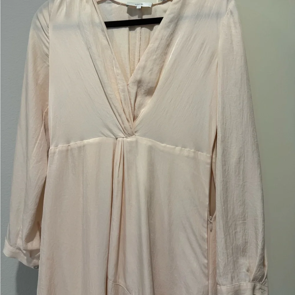 VINCE Light Pink Silk Midi Dress in Neutral Cream Small Size 4 - Picture 11 of 12